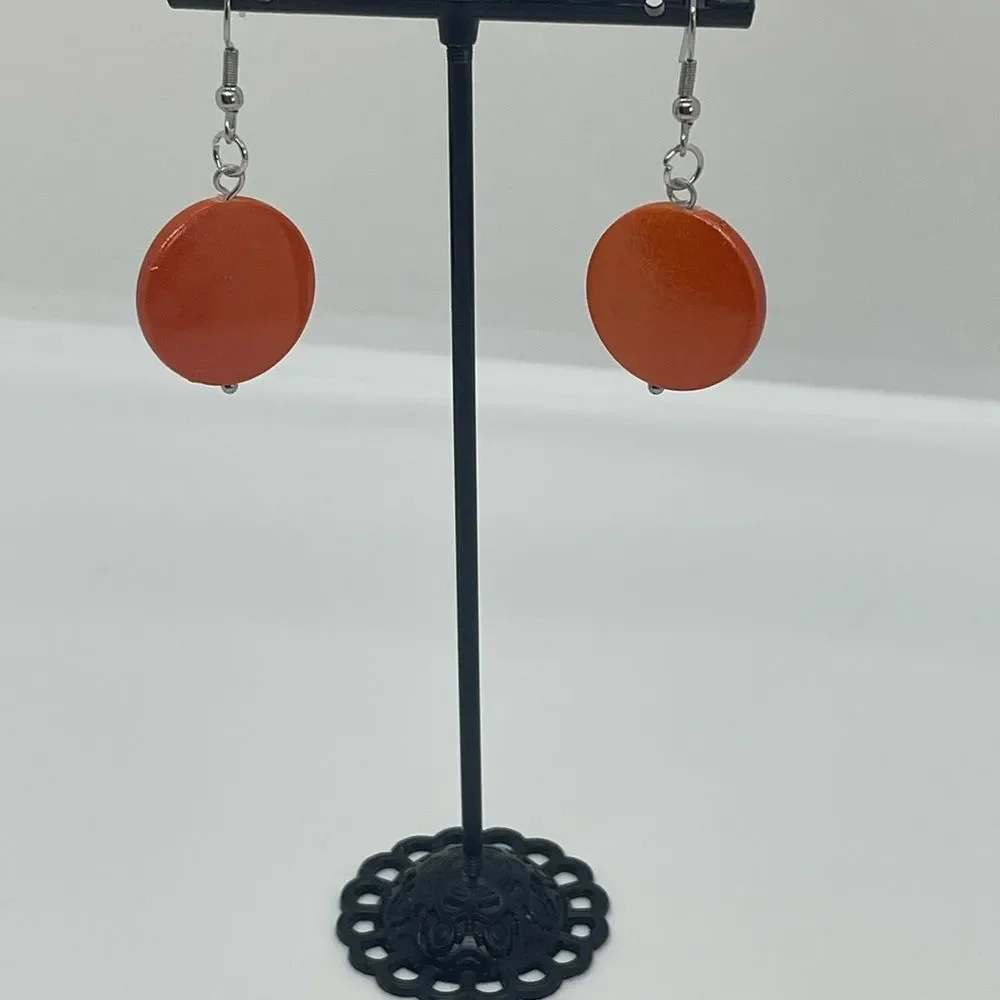 HandCrafted Iridescent Orange Disc Earrings NWT